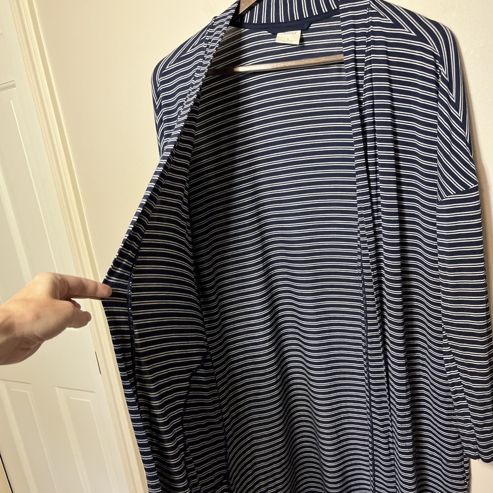 Soma Women Open Front Cardigan Navy White Stripe Jersey Knit Pockets Small - Picture 6 of 11